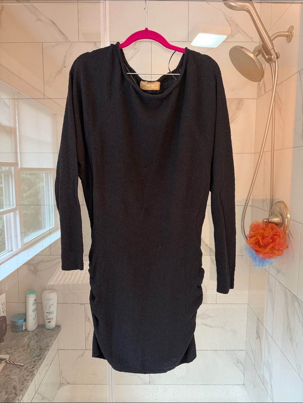 Free People Black Long Sleeve Ruched Knit Dress